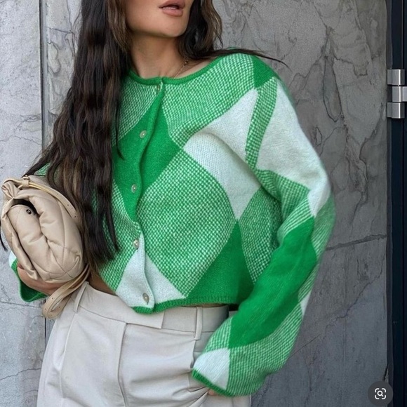 ZARA jacquard knit argyle geometric print cardigan blogger favorite - Picture 12 of 16